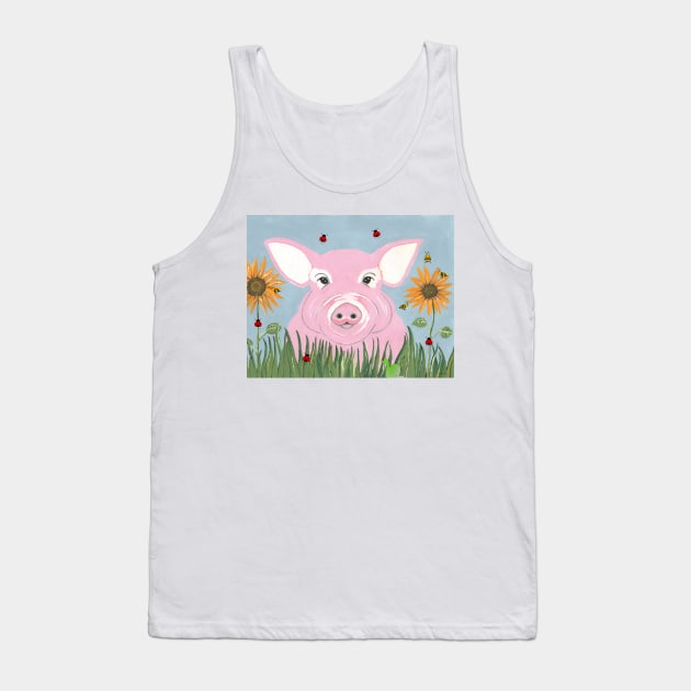 PIG Farmer Cute Pink Pig Acrylic Painting Tank Top by SartorisArt1